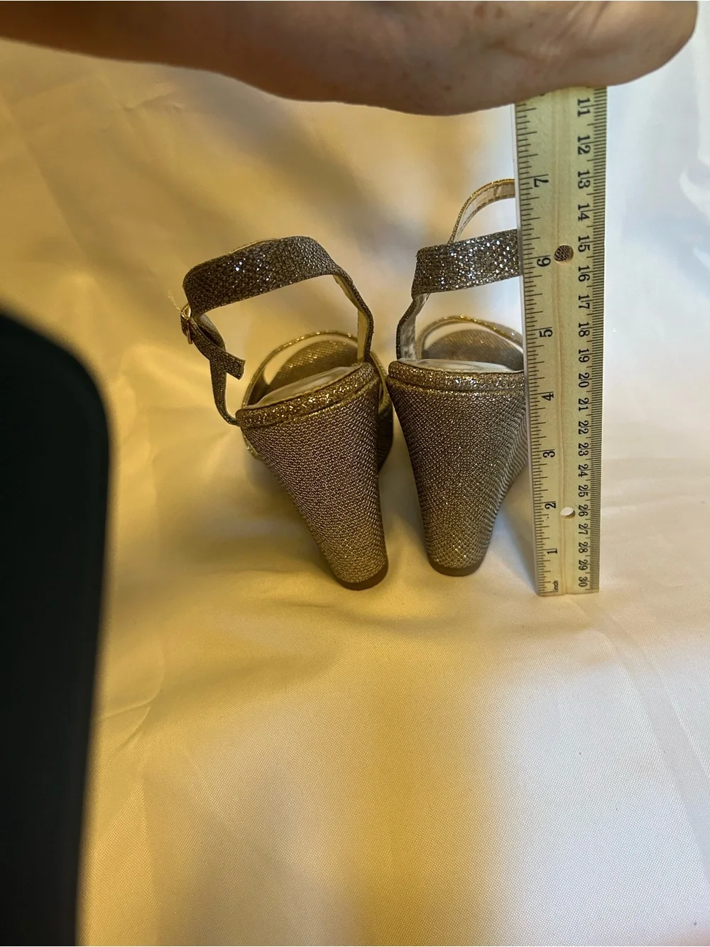 Rampage Gold Glitter Wedge Sandals with Ankle Strap